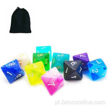 Bescon 10pcs Conjunto de dados D8 multi -hedral, 10 contagem de dados de dados múltiplos e efetivados e coloridos em bolsa